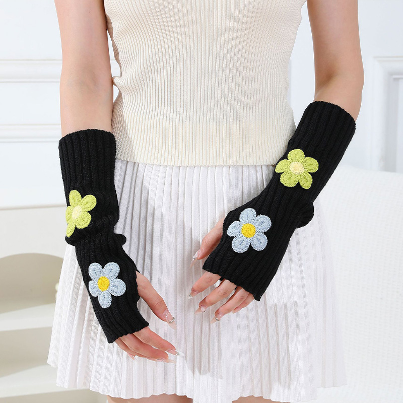 Fingerless Glove Knit - Akcesoria Y2k: Różowe, kwiatowe ocieplacze na