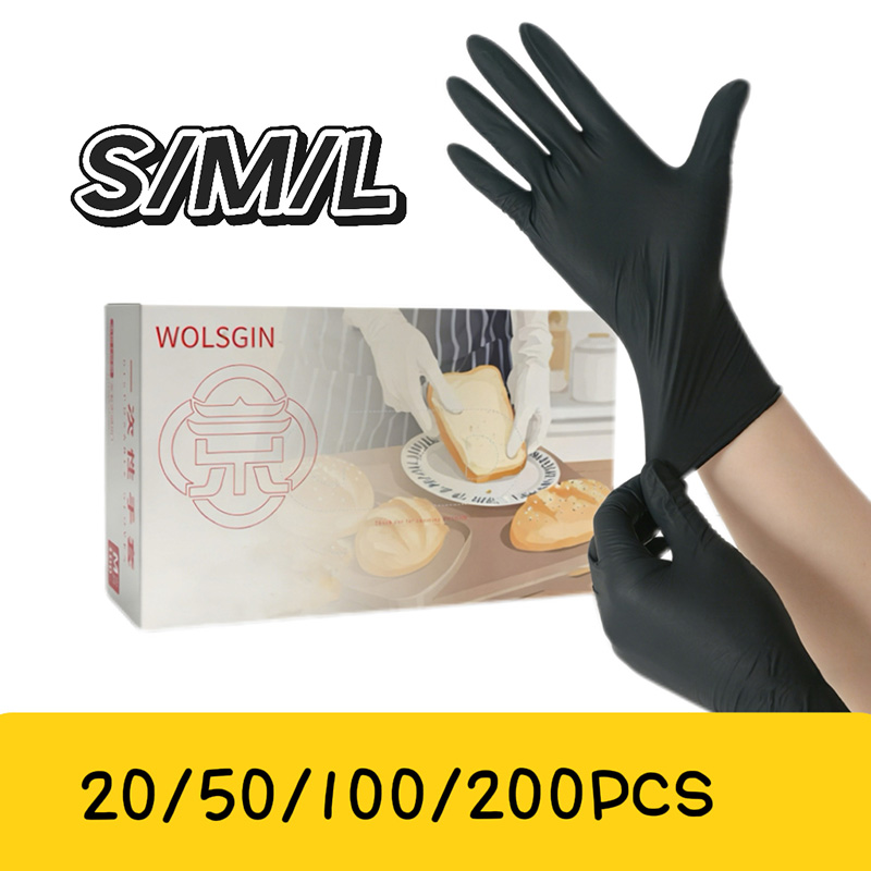Rubber Glove Cleaning - 10/50/100/200 czarnych jednorazowych rękawic syntetycznych nitrylowych,