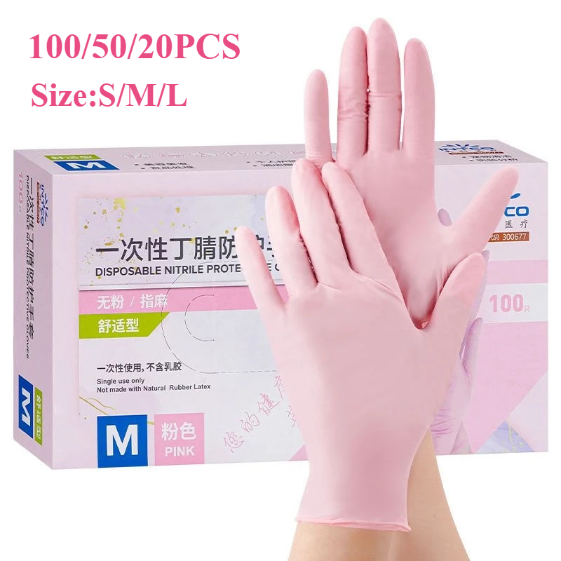 Nitrile Mechanic Glove - 20/50/100 SZTUK Różowe Rękawice Nitrylowe Jednorazowe
