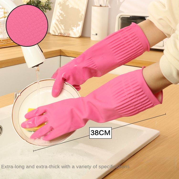 Rubber Glove Cleaning - 38cm bardzo grube różowe gumowe rękawice
