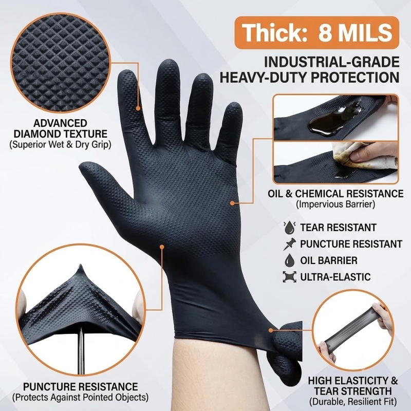 Wytrzymałe czarne przemysłowe  – Nitrile Mechanic Glove recenzja i cena